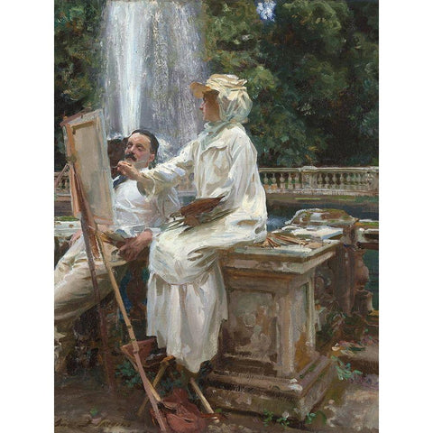 The Fountain, Villa Torlonia, Frascati, Italy Gold Ornate Wood Framed Art Print with Double Matting by Sargent, John Singer