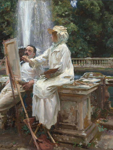 The Fountain, Villa Torlonia, Frascati, Italy White Modern Wood Framed Art Print with Double Matting by Sargent, John Singer