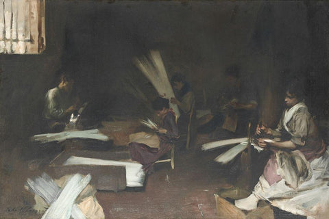 Venetian Glass Workers Black Ornate Wood Framed Art Print with Double Matting by Sargent, John Singer