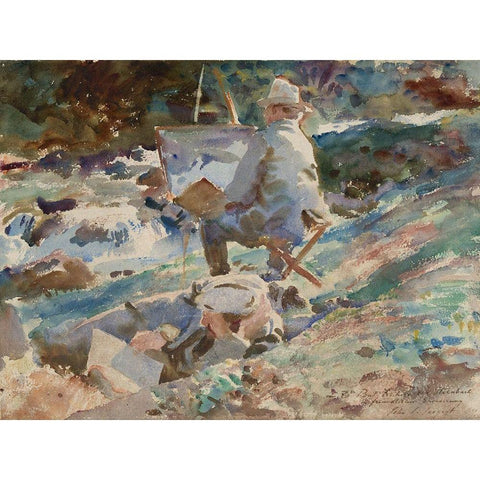 An Artist at His Easel Black Modern Wood Framed Art Print by Sargent, John Singer
