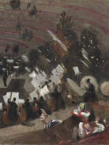 Rehearsal of the Pasdeloup Orchestra at the Cirque dâ€™Hiver White Modern Wood Framed Art Print with Double Matting by Sargent, John Singer