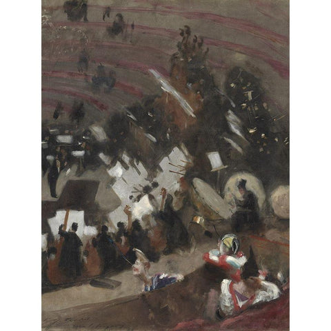 Rehearsal of the Pasdeloup Orchestra at the Cirque dâ€™Hiver Black Modern Wood Framed Art Print with Double Matting by Sargent, John Singer