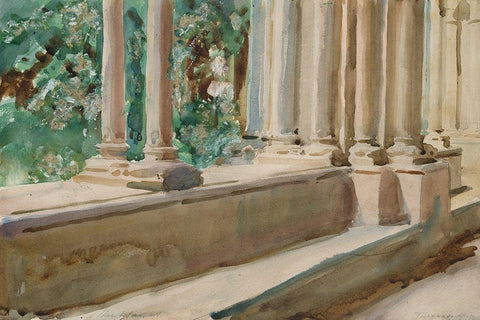 Tarragona Terrace and Garden White Modern Wood Framed Art Print with Double Matting by Sargent, John Singer