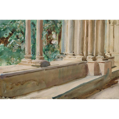 Tarragona Terrace and Garden Gold Ornate Wood Framed Art Print with Double Matting by Sargent, John Singer