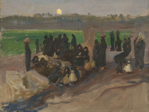 Water Carriers on the Nile White Modern Wood Framed Art Print with Double Matting by Sargent, John Singer