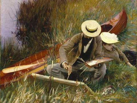 An Out-of-Doors Study White Modern Wood Framed Art Print with Double Matting by Sargent, John Singer