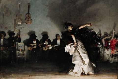 El Jaleo (Spanish Dancer) White Modern Wood Framed Art Print with Double Matting by Sargent, John Singer