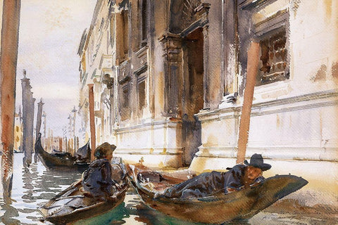 Gondoliers Siesta White Modern Wood Framed Art Print with Double Matting by Sargent, John Singer