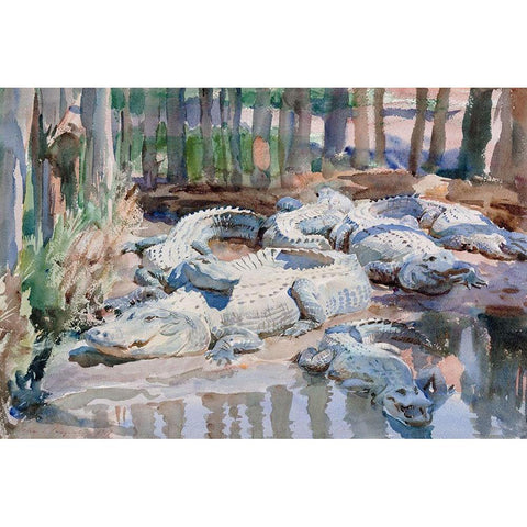 Muddy Alligators Gold Ornate Wood Framed Art Print with Double Matting by Sargent, John Singer