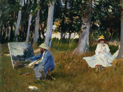 Claude MonetÂ Painting by the Edge of a Wood Black Ornate Wood Framed Art Print with Double Matting by Sargent, John Singer