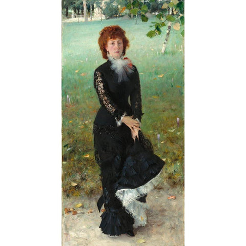 Marie Buloz Pailleron (Madame Edouard Pailleron) Gold Ornate Wood Framed Art Print with Double Matting by Sargent, John Singer