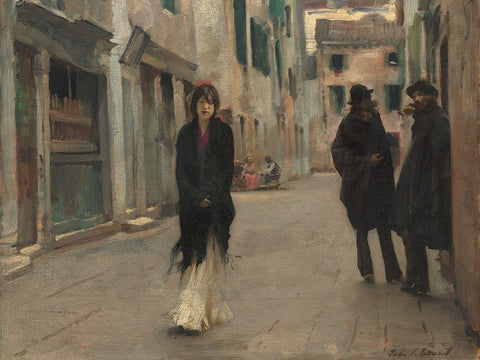 Street in Venice White Modern Wood Framed Art Print with Double Matting by Sargent, John Singer
