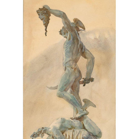 Sketch of Cellinis Perseus Gold Ornate Wood Framed Art Print with Double Matting by Sargent, John Singer