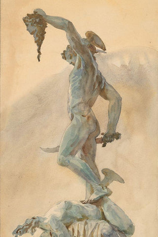 Sketch of Cellinis Perseus White Modern Wood Framed Art Print with Double Matting by Sargent, John Singer