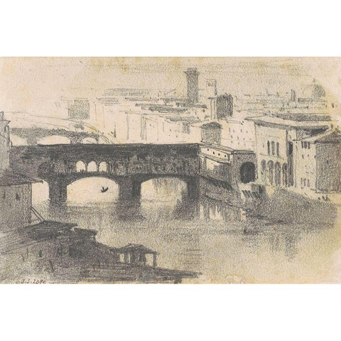 Ponte Vecchio, Florence Gold Ornate Wood Framed Art Print with Double Matting by Sargent, John Singer