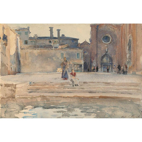 Campo dei Frari, Venice White Modern Wood Framed Art Print by Sargent, John Singer