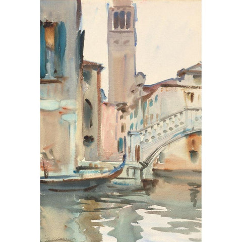 A Bridge and Campanile, Venice Gold Ornate Wood Framed Art Print with Double Matting by Sargent, John Singer