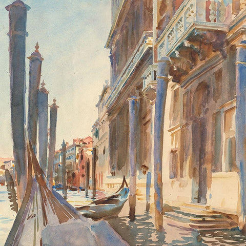 Gondola Moorings on the Grand Canal Black Ornate Wood Framed Art Print with Double Matting by Sargent, John Singer