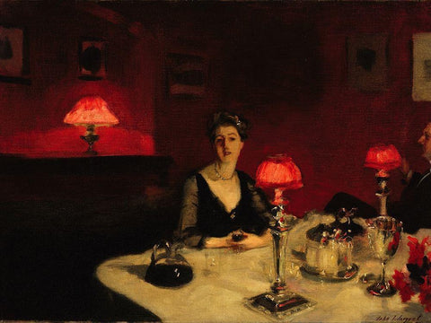 A Dinner Table at Night, 1884 White Modern Wood Framed Art Print with Double Matting by Sargent, John Singer