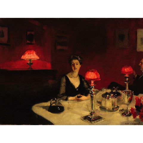 A Dinner Table at Night, 1884 Gold Ornate Wood Framed Art Print with Double Matting by Sargent, John Singer