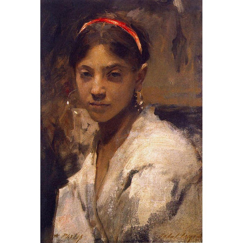 Head of a Capri Girl, 1878 White Modern Wood Framed Art Print by Sargent, John Singer
