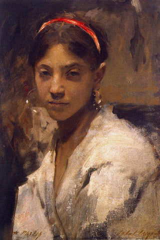 Head of a Capri Girl, 1878 White Modern Wood Framed Art Print with Double Matting by Sargent, John Singer