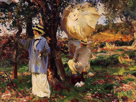 The Sketchers White Modern Wood Framed Art Print with Double Matting by Sargent, John Singer