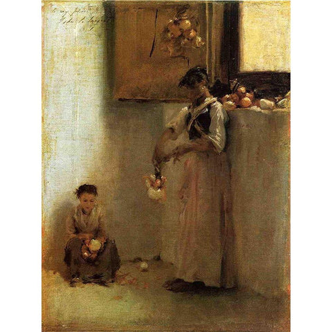 Stringing Onions Black Modern Wood Framed Art Print by Sargent, John Singer