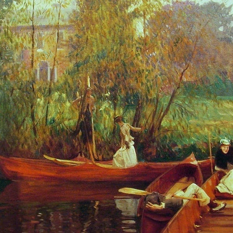 A Boating Party White Modern Wood Framed Art Print with Double Matting by Sargent, John Singer