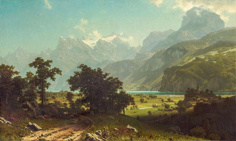 Lake Lucerne White Modern Wood Framed Art Print with Double Matting by Bierstadt, Albert