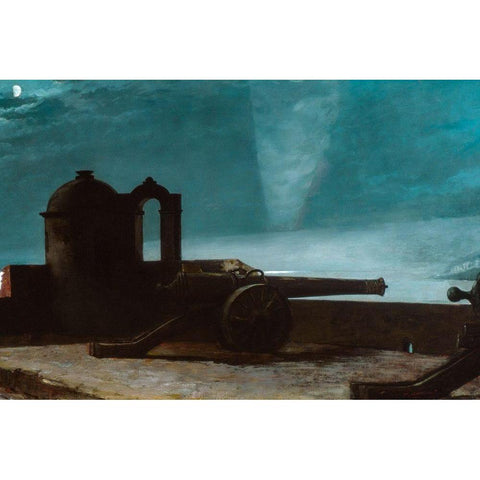 Searchlight on Harbor Entrance, Santiago de Cuba White Modern Wood Framed Art Print by Bierstadt, Albert