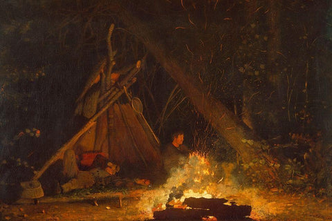 Camp Fire Black Ornate Wood Framed Art Print with Double Matting by Homer, Winslow