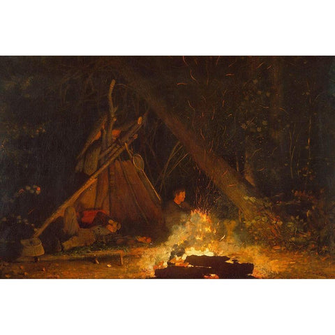 Camp Fire Black Modern Wood Framed Art Print with Double Matting by Homer, Winslow