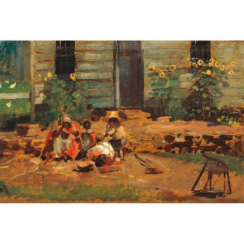 Sketch of a Cottage Yard Gold Ornate Wood Framed Art Print with Double Matting by Homer, Winslow