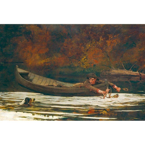 Hound and Hunter Gold Ornate Wood Framed Art Print with Double Matting by Homer, Winslow