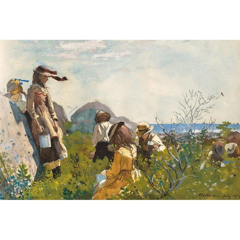 Berry Pickers White Modern Wood Framed Art Print by Homer, Winslow