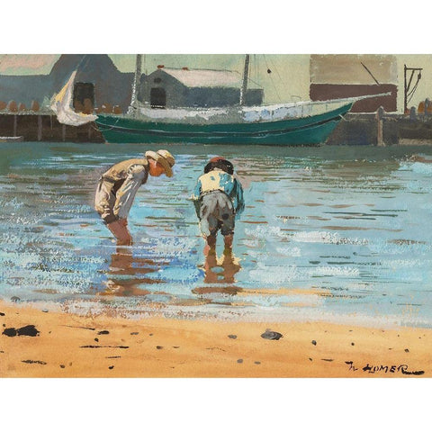 Boys Wading Black Modern Wood Framed Art Print with Double Matting by Homer, Winslow