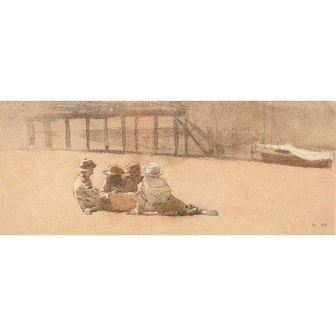 Four Boys on a Beach Black Modern Wood Framed Art Print with Double Matting by Homer, Winslow