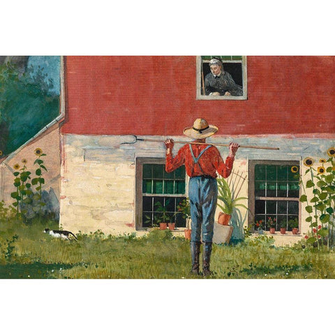 In the Garden (Rustic Courtship) White Modern Wood Framed Art Print by Homer, Winslow