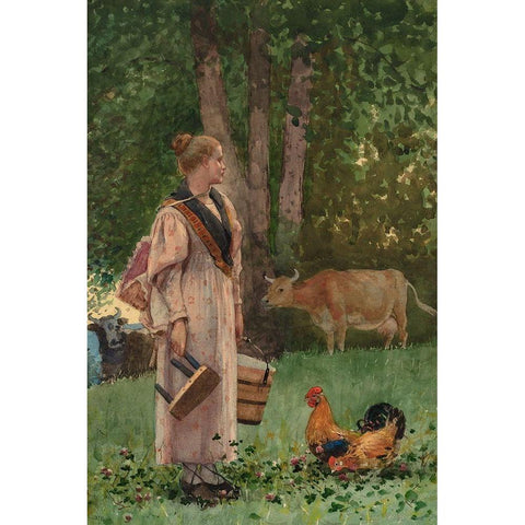 The Milk Maid Black Modern Wood Framed Art Print with Double Matting by Homer, Winslow