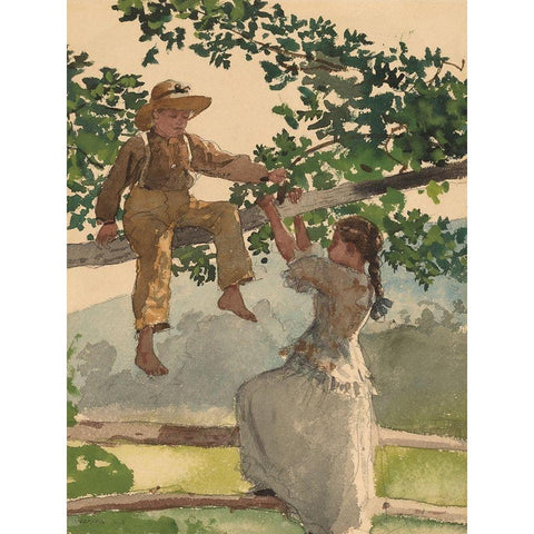 On the Fence White Modern Wood Framed Art Print by Homer, Winslow