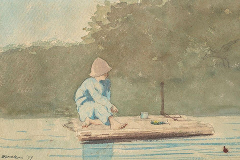 Boy on a Raft White Modern Wood Framed Art Print with Double Matting by Homer, Winslow