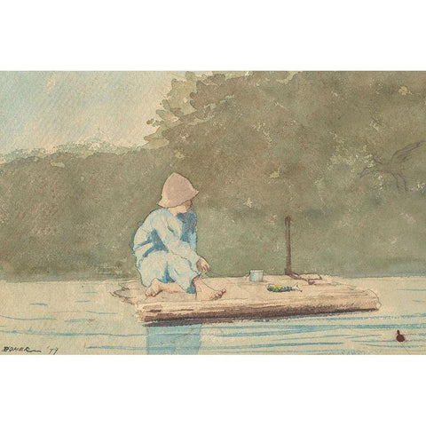 Boy on a Raft White Modern Wood Framed Art Print by Homer, Winslow