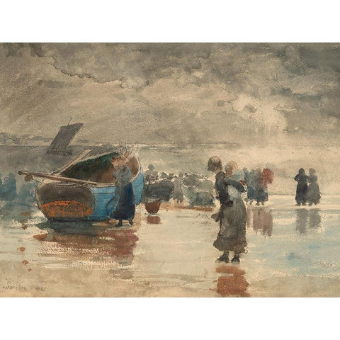 On the Sands Black Modern Wood Framed Art Print by Homer, Winslow