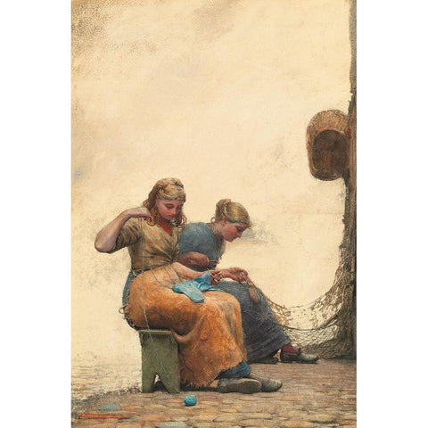 Mending the Nets White Modern Wood Framed Art Print by Homer, Winslow