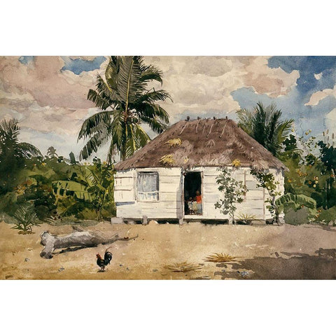 Native hut at Nassau White Modern Wood Framed Art Print by Homer, Winslow