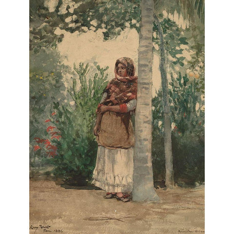 Under a Palm Tree White Modern Wood Framed Art Print by Homer, Winslow