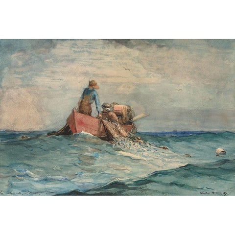 Hauling in the Nets Gold Ornate Wood Framed Art Print with Double Matting by Homer, Winslow