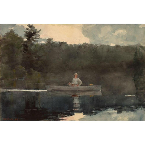 The Lone Fisherman Black Modern Wood Framed Art Print with Double Matting by Homer, Winslow