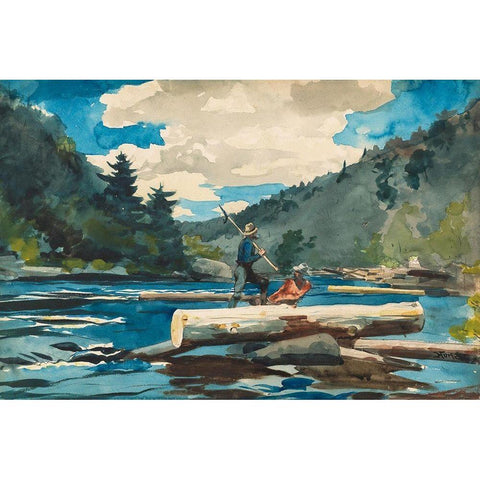 Hudson River, Logging Black Modern Wood Framed Art Print with Double Matting by Homer, Winslow